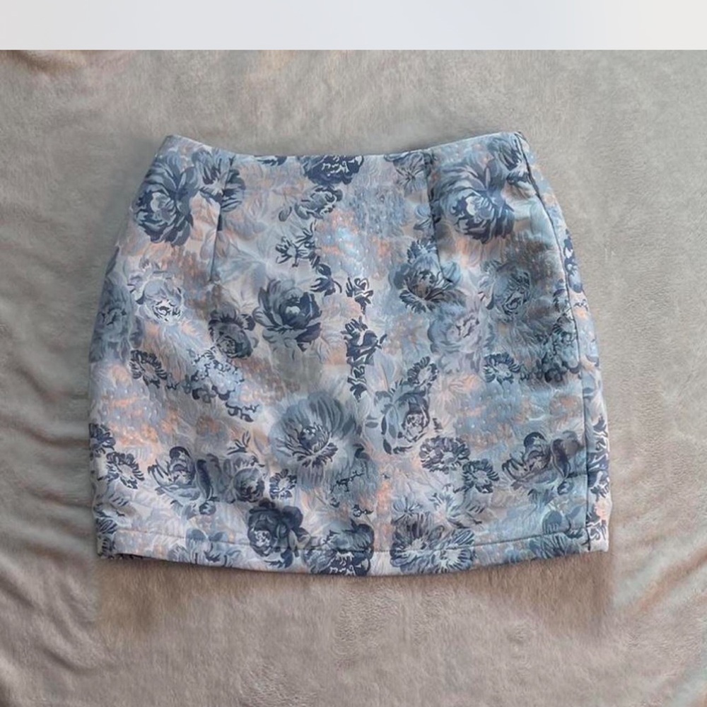 Vintage Floral Blue Mini  Skirt